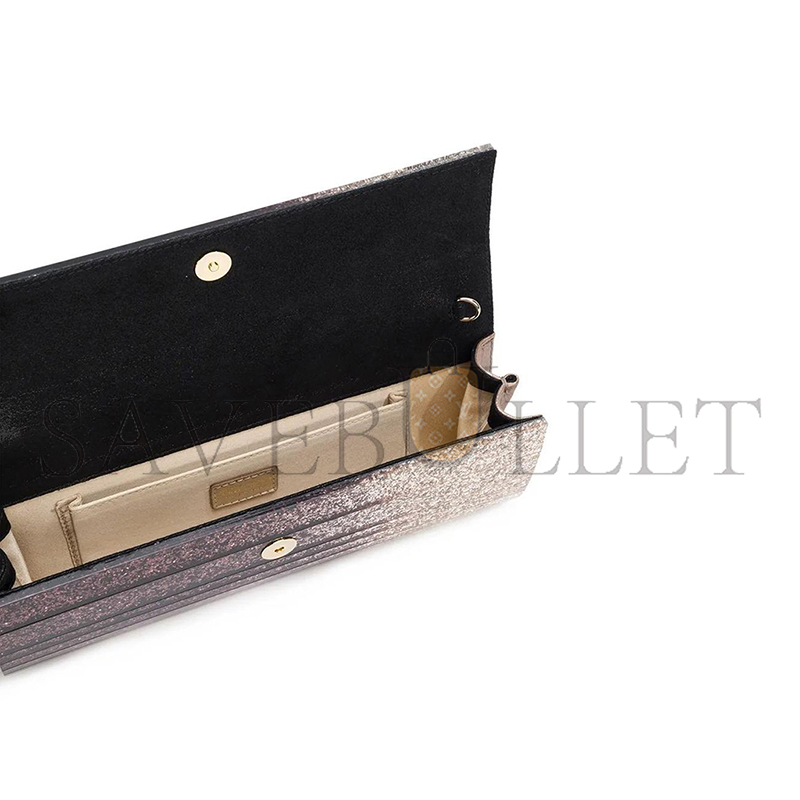 JIMMY CHOO METALLIC EFFECT DÉGRADÉ GLITTERED PLEXI SWEETIE CLUTCH BAGS (24*10*5cm) 